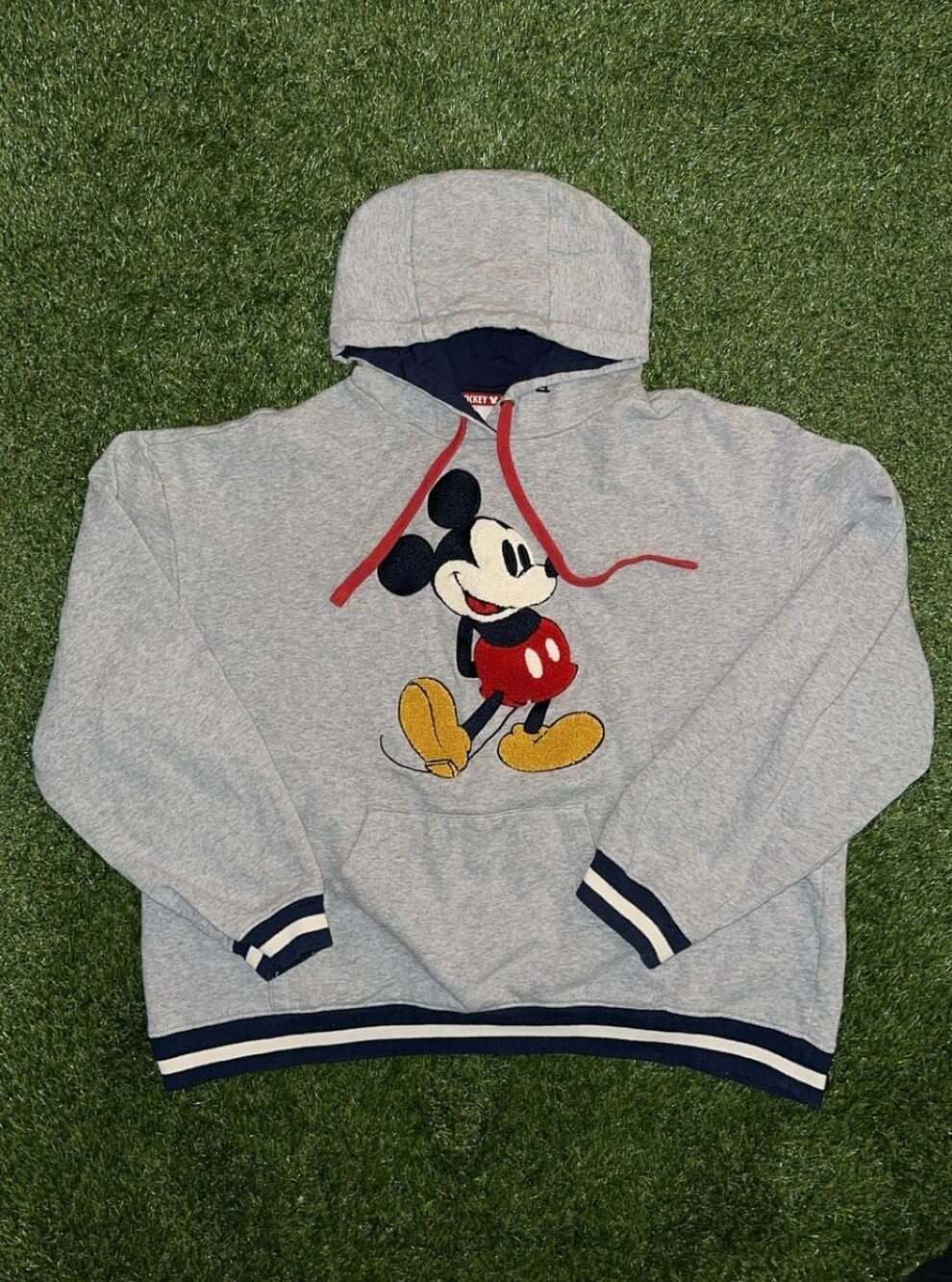 Vintage Disney Original Mickey Mouse Textured Appliqué Gray Hoodie